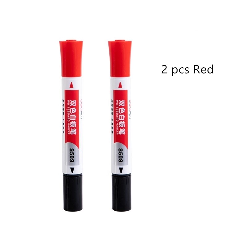 2pcs Dual-side Erasable Whiteboard Marker Pen Blue Red Black Ink Durable Pens Stationery Office Tools School Teach Supply H6702: red