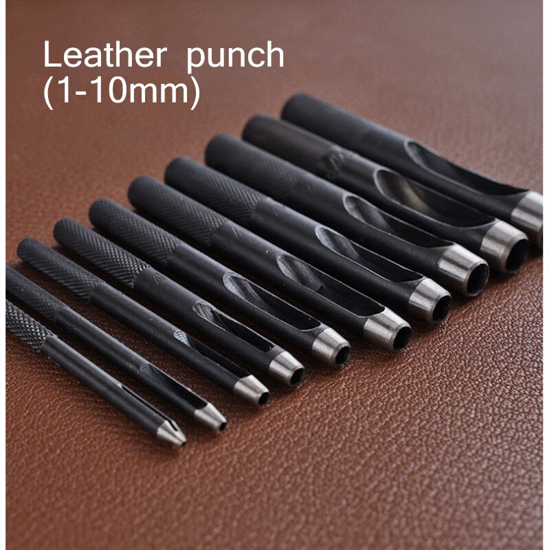 1-10MM Round Hollow Punch Set Leather Craft Punch Tool Hollow Hole Punch Cutter Tool for Watch Bands Belts Canvas Paper Plastics