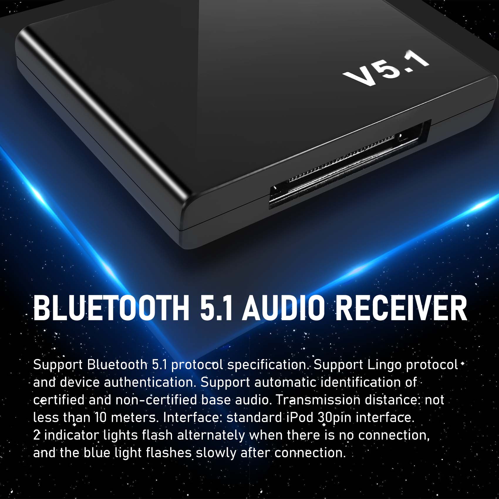 I-WAVE 30 Pin Bluetooth 5.1 Audio Receiver Music Mini Wireless Adapter For Iphone Ipod 30Pin Jack Analog Speaker