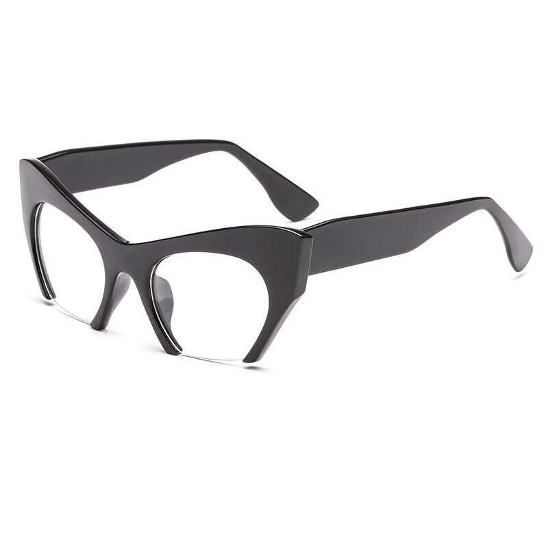 Shauna Retro Vrouwen Half Frame Cat Eye Brilmonturen Mode Optische Frame: Glossy black