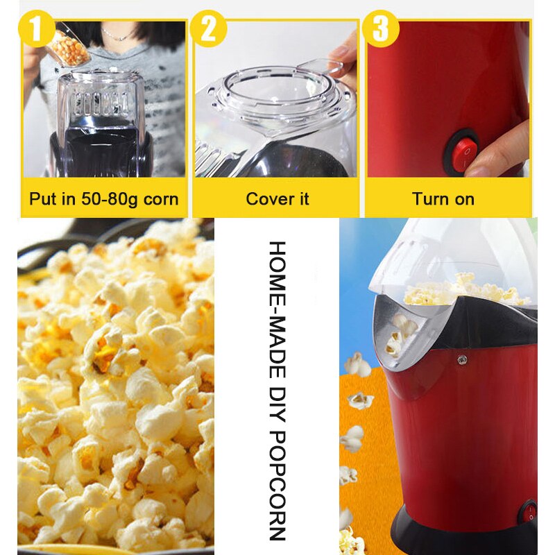 Husholdnings popcorn popper maker maskine automatisk luft popcorn mikroovn med målekop til portion popping majskerner