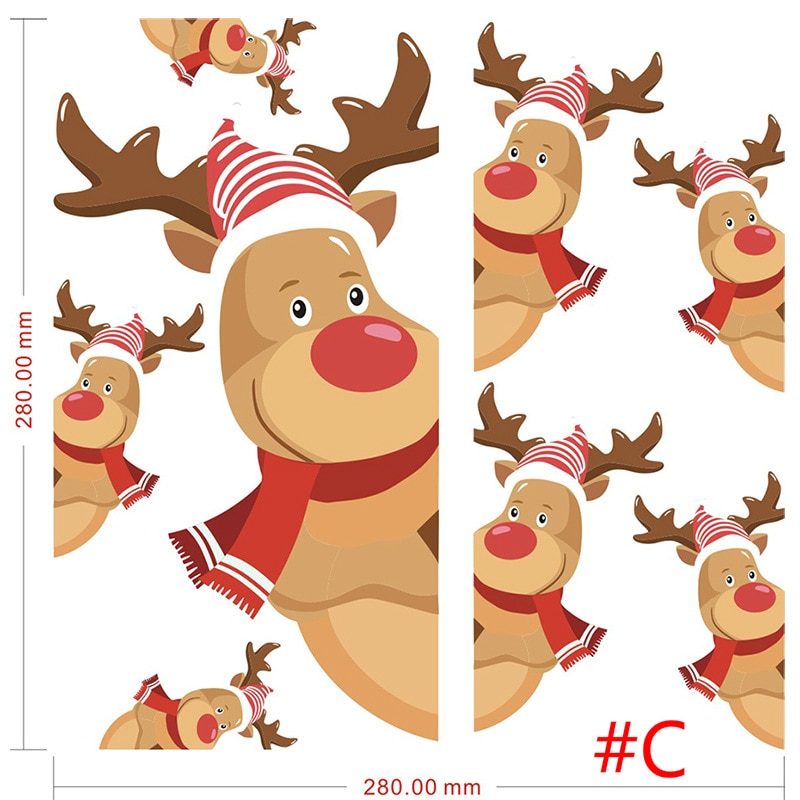 Aftagelig glædelig jul snemand hjorte wallstickers kunst vinyl decal hjem vindue køleskab klistermærke: C