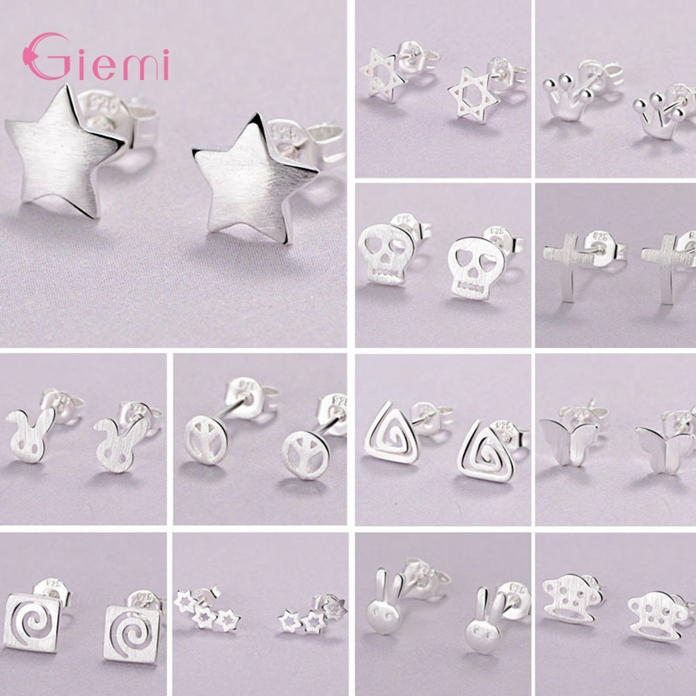 Cute Cartoon 925 Sterling Silver Orecchini Con Perno Coniglio Star Farfalla Della Piuma Gioelleria Raffinata E Alla Moda Delle Donne Della Ragazza Bambino Brithday Regalo