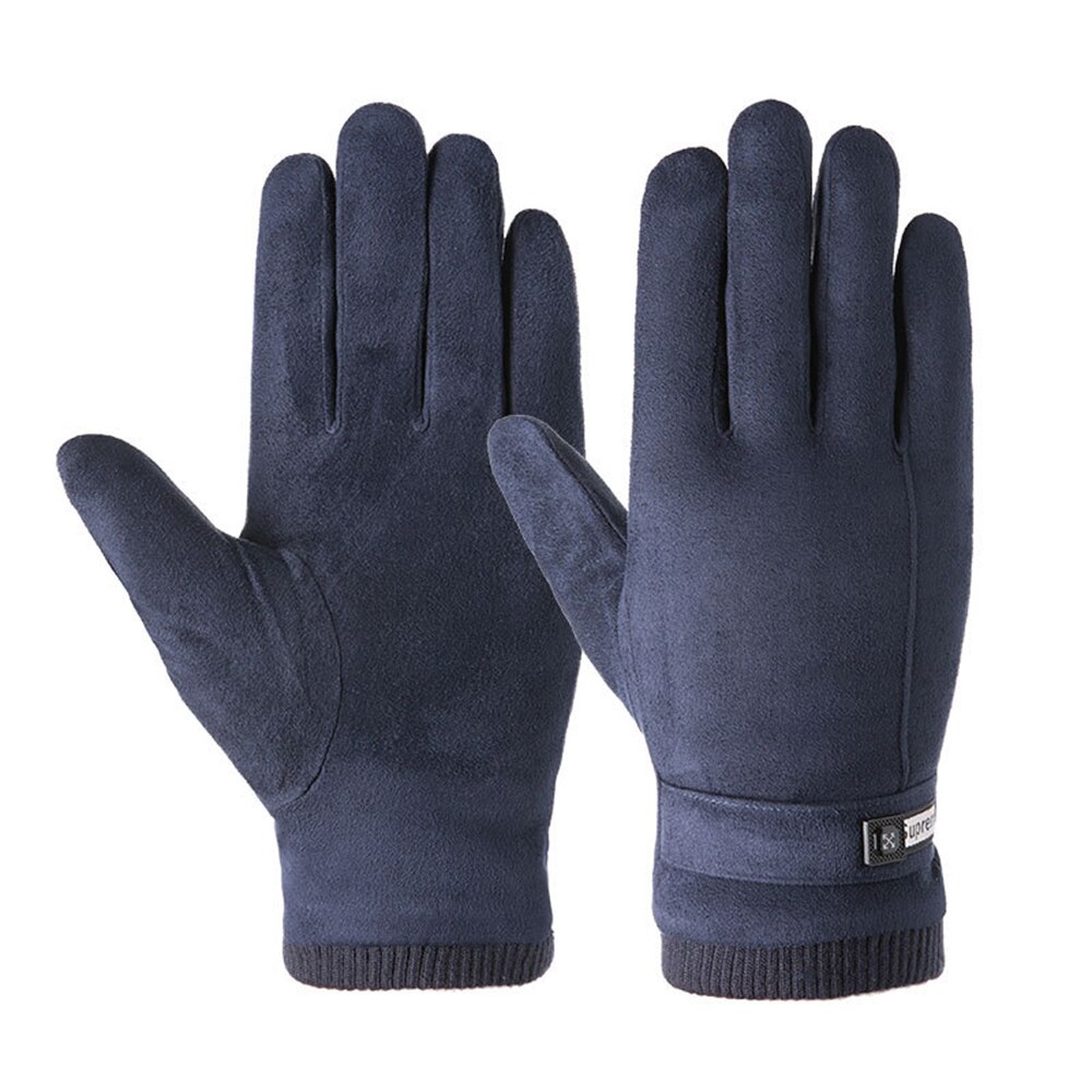 Men's Full Fingers Gloves Warm Winter Velvet Padded Touchable Warm Outdoor Cycling Gloves For Male Gloves: 906Blue