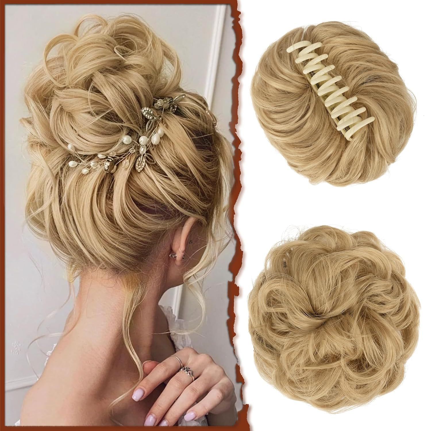 Pedaço de cabelo bagunçado para mulheres, penteado Updo penteado, ondulado encaracolado scrunchies, clipe na garra, chignon sintético, clip w: T1B/4/30 / 1 PC