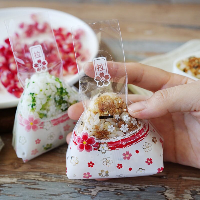 200Pcs Driehoek Rijst Bal Verpakking Zak Japanse Stijl Plastic Onigiri Packaing Zakken Cuisine Maken Gereedschap Bento Accessoires