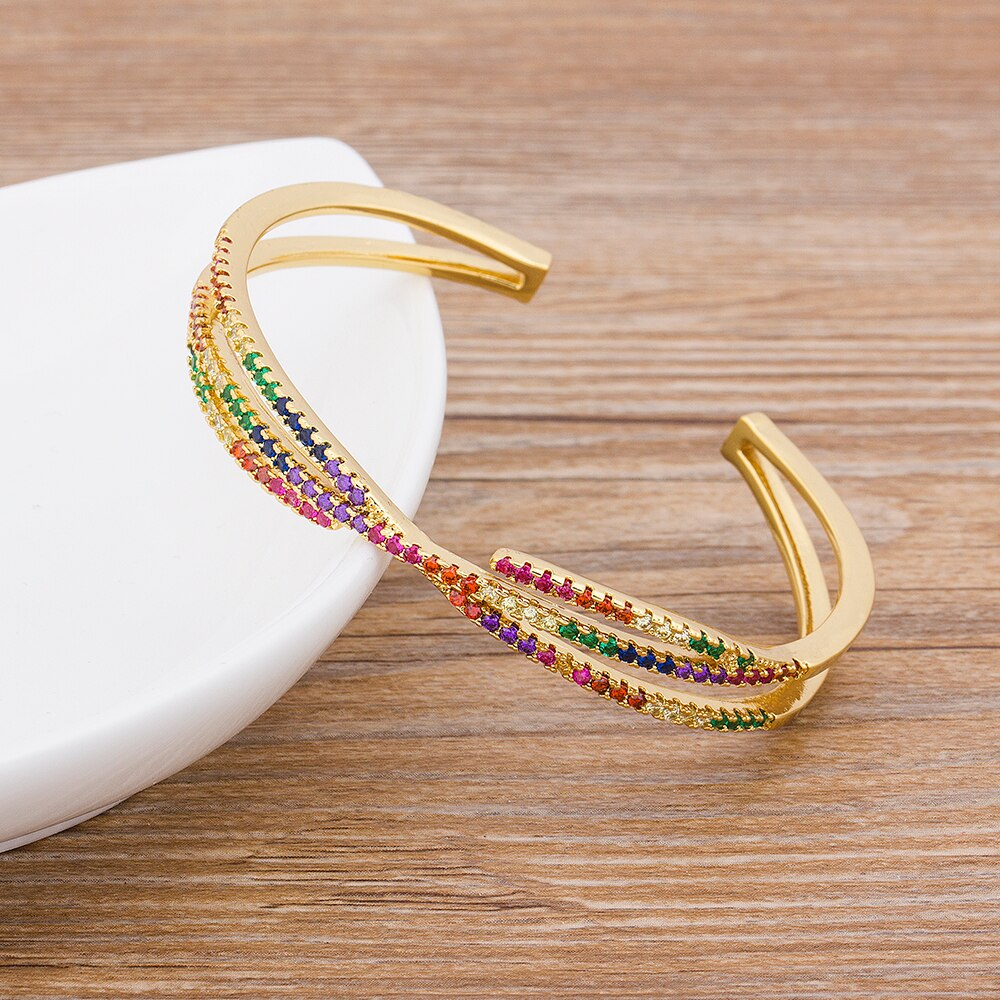 neue Luxus Manschette Armbänder für Frauen Bunte Strass Öffnen Armreifen fein Schmuck Beste Party Hochzeit
