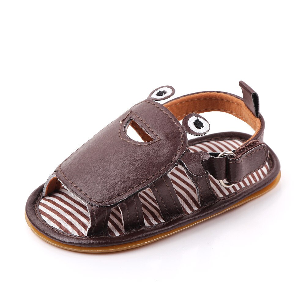 Sandales en cuir pour bébés garçons et filles, chaussures d'été à la , semelle en caoutchouc, adorables chaussures pour -nés, motif Animal de dessin animé: Marron / 0-6 mois