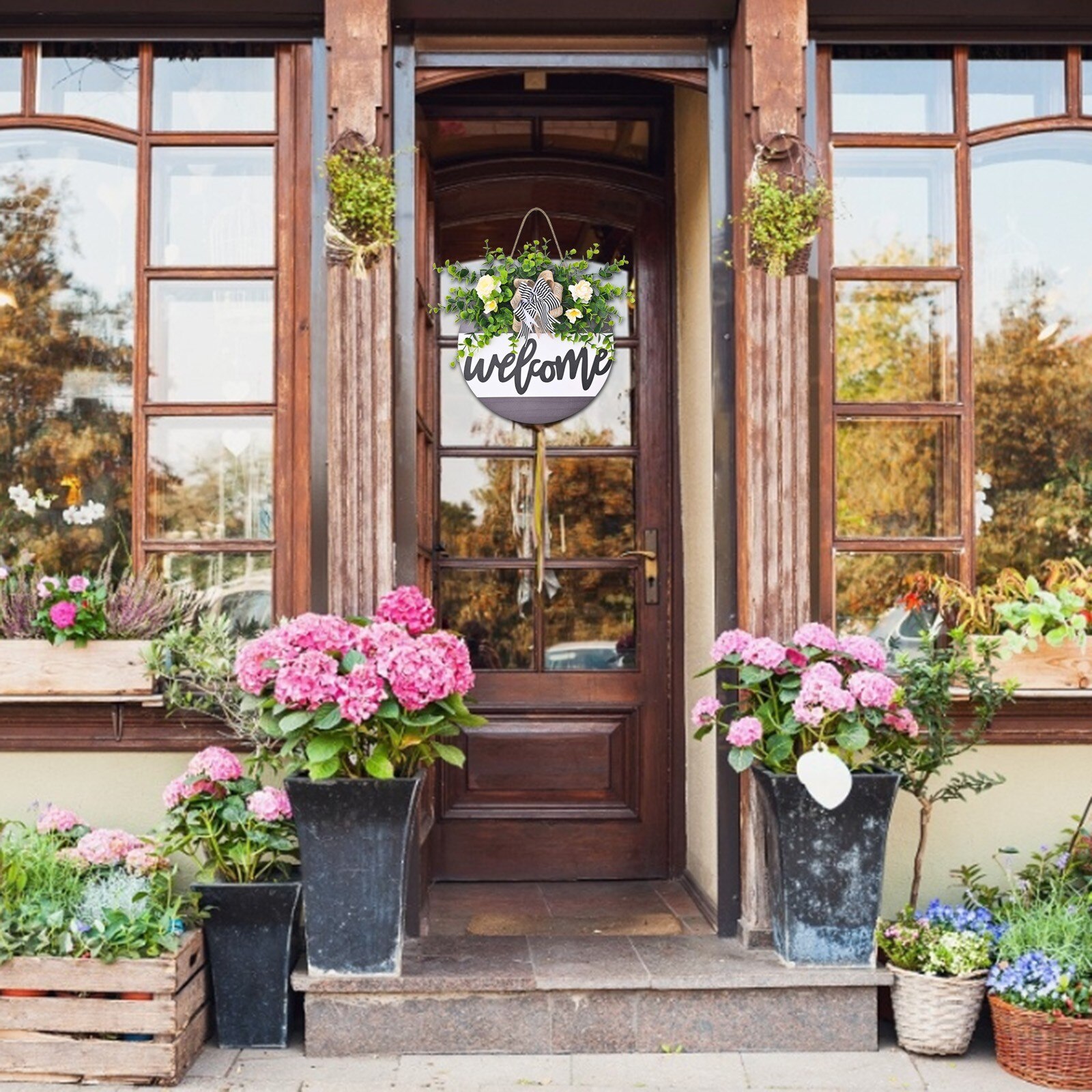 Tuin Welkom Teken Hout Bloem Krans Lente Bruiloft Opknoping Voordeur Teken Welkom Muur Teken Thuis Hanger Decoratie