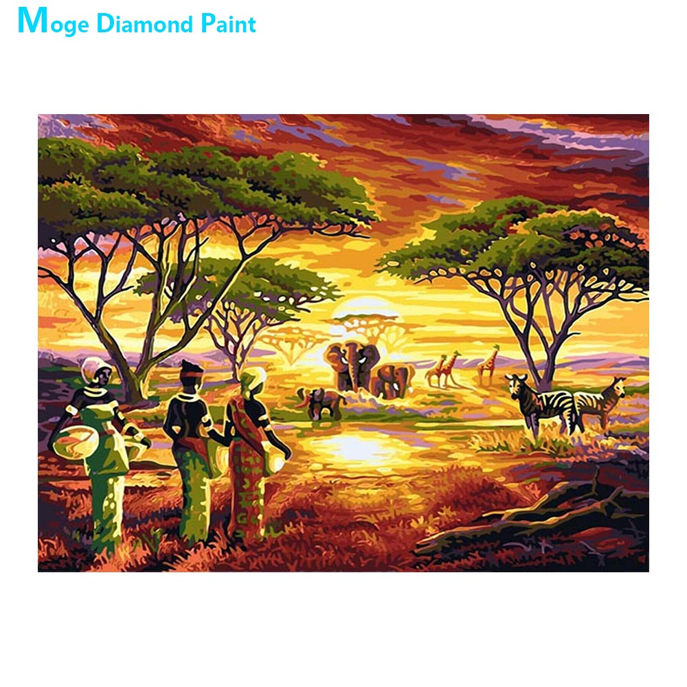Savane africaine diamant peinture huile animaux Portrait rond plein forage Nouveaute bricolage mosaïque broderie 5D point de croix