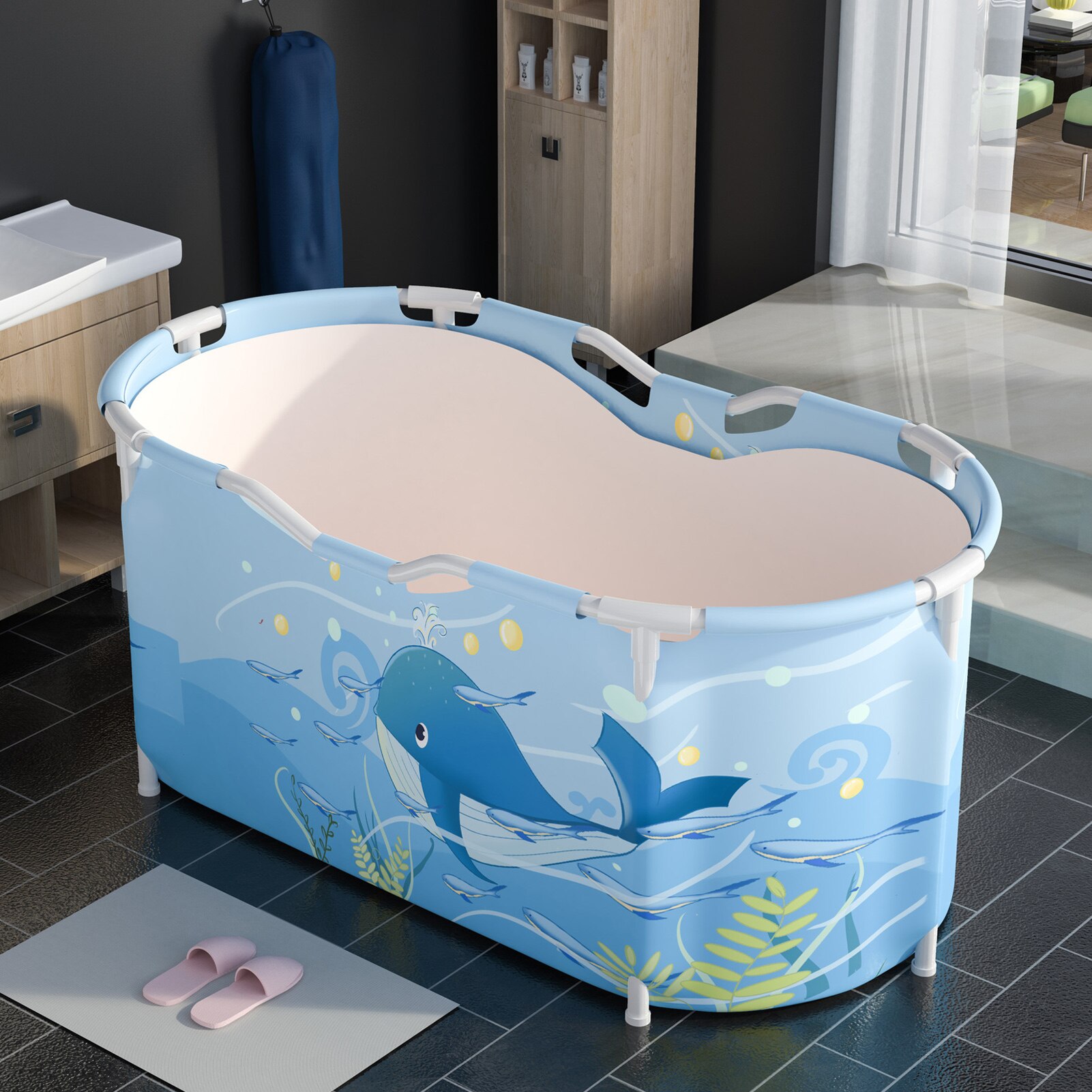 Bañera grande para adultos, barril de baño de plástico grueso, vaporoso, plegable, para el hogar