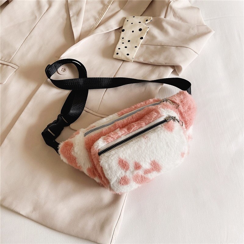 Pluche Taille Tas Voor Vrouwen Taille Riem Zakken Mode Zebra Patroon Crossbody Borst Bag Telefoon Pack Trend Meisje Schouder Fanny pack: Cow Powder