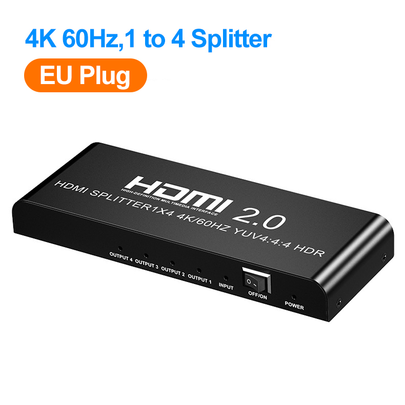1 in 4 out HDMI Splitter 4K/2K/1080P,Video Divider, HD Video Screen Sharing Device: Yellow