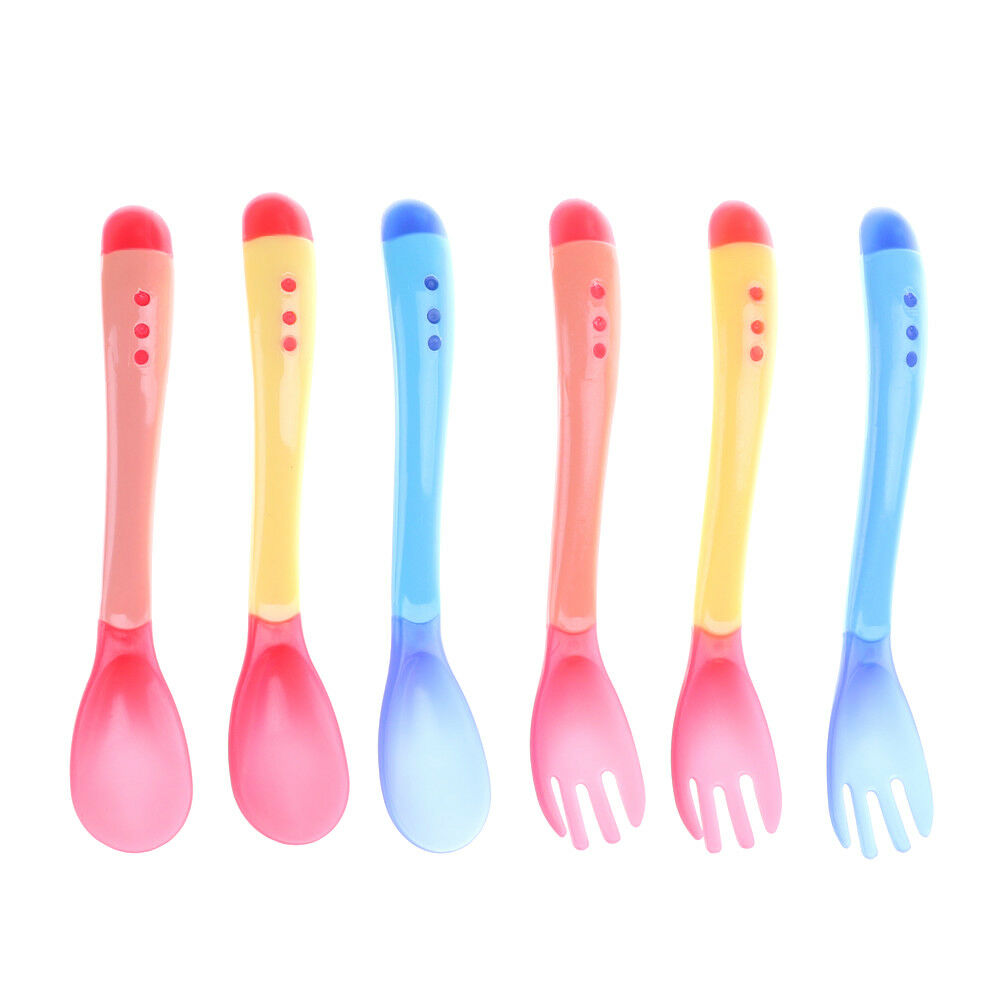 Cuchara y tenedor de silicona con sensor de temperatura, cubiertos de alimentación, 1 unidad