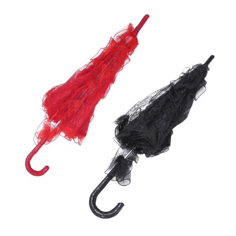 2 pièces dentelle Parasol mariage dentelle fleur mariage mariée Parasol parapluie, rouge & noir