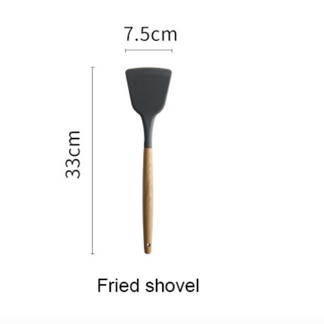 Silikone køkkenredskaber madlavningssæt suppe ske spatel non-stick skovl med træhåndtag specielt varmebestandigt: Stegt skovl