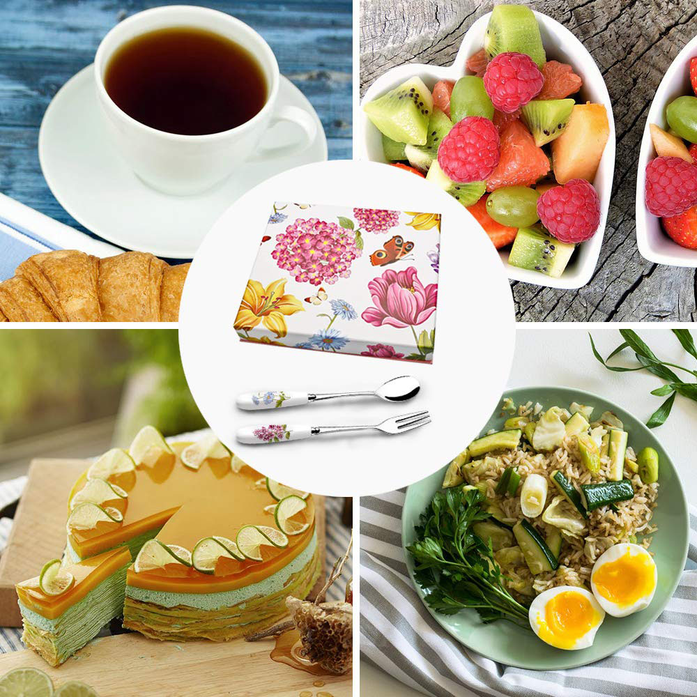 Ustensiles et fourchettes à Dessert fruits | Manche en céramique, cuillères et fourchettes Dessert fruits en acier inoxydable, disciple soupe gâteau goûter thé café couverts de table 12 pièces