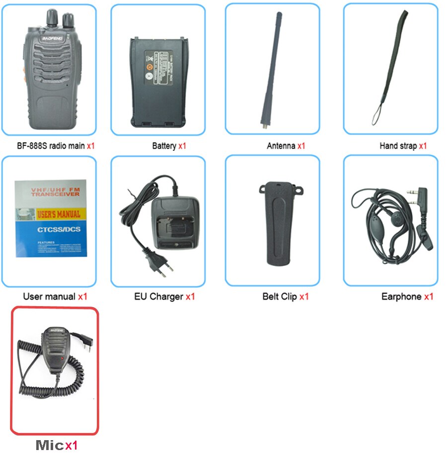 1 pz baofeng Walkie talkie BF-888S radio bidirezionale set BF 888s UHF 400-470MHz 16CH ricetrasmettitore Radio walkie-talkie BF888s: add mic