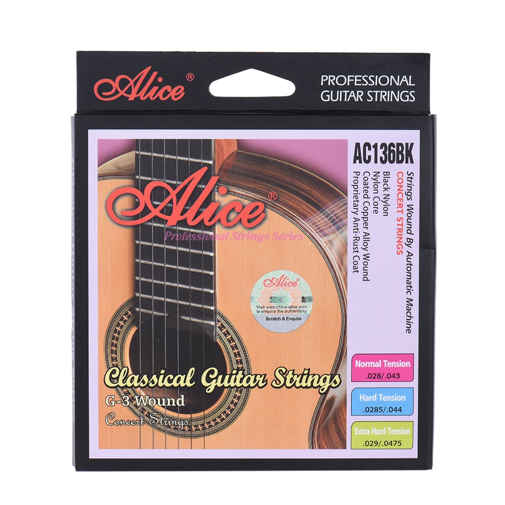 Alice AC136BK-H Black Nylon Klassieke Gitaar Snaren 6 Stks/set Hard Tension Of Normale Spanning Met Een Gratis G-3rd String