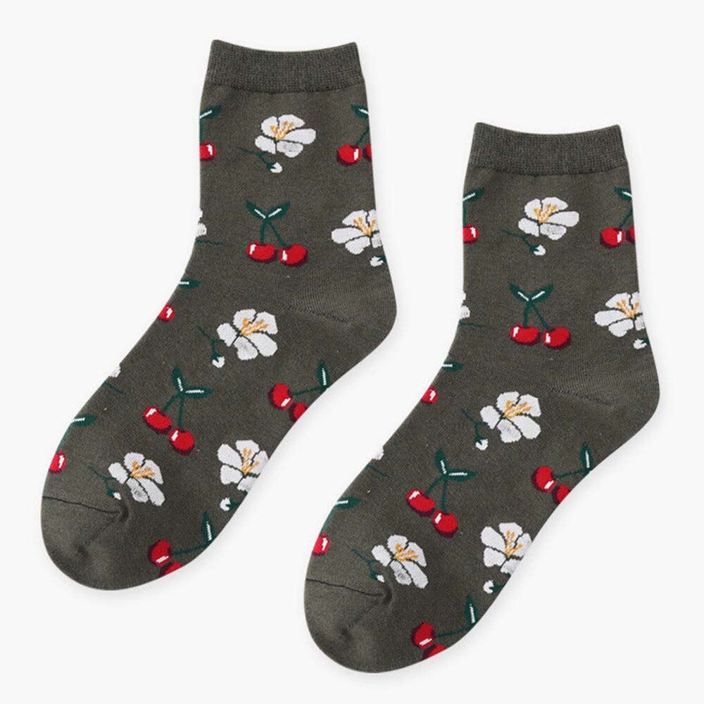 Novelty Graphic Socks Men Women Cotton Socks Friut Avocado Printed Sports Funny Socks Christmas: cherry
