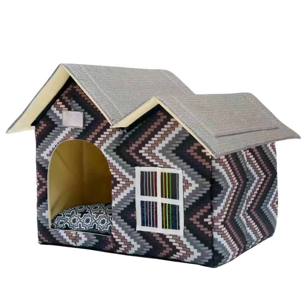 Maison de chat à Double toit, maison pour animaux de compagnie, imperméable, abri pour chaton, intérieur et extérieur: Dark Brown