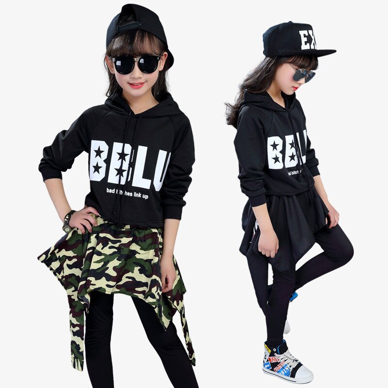 Kids Street Dance Hip Hop Dance Clothing Girls Ballroom Jazz Dance Costume Children Crop Tops+Pants Skirts 2 Piece Sets