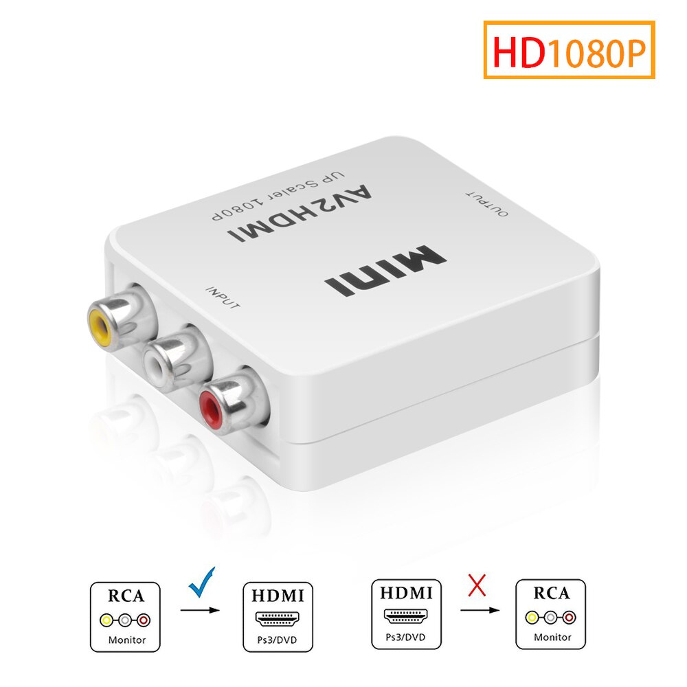 kebidu Mini HD Video Converter Box RCA CVSB L/R AV Converter Adapter 1080P Support NTSC PAL Output HDMI-compatible TO AV