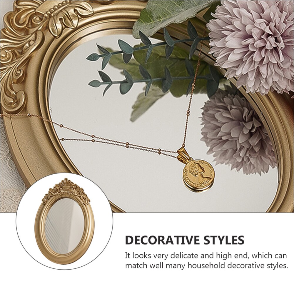 Plateau de miroir décoratif rétro, 1 pièce, décor de prise de vue, miroir décoratif (doré)