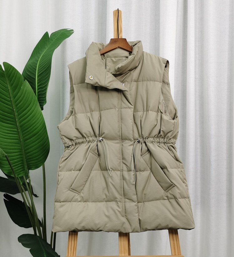 Winter donsvest dik warm wit eendendonsjack opstaande kraag vest damesjas sneeuwkleding