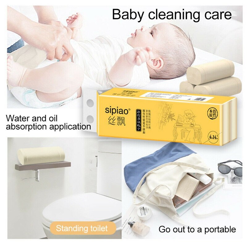 14 rullar naturligt bambumassa toalettpapper 4 lager hudvänligt badrumspapper handdukspapper hushållspapper