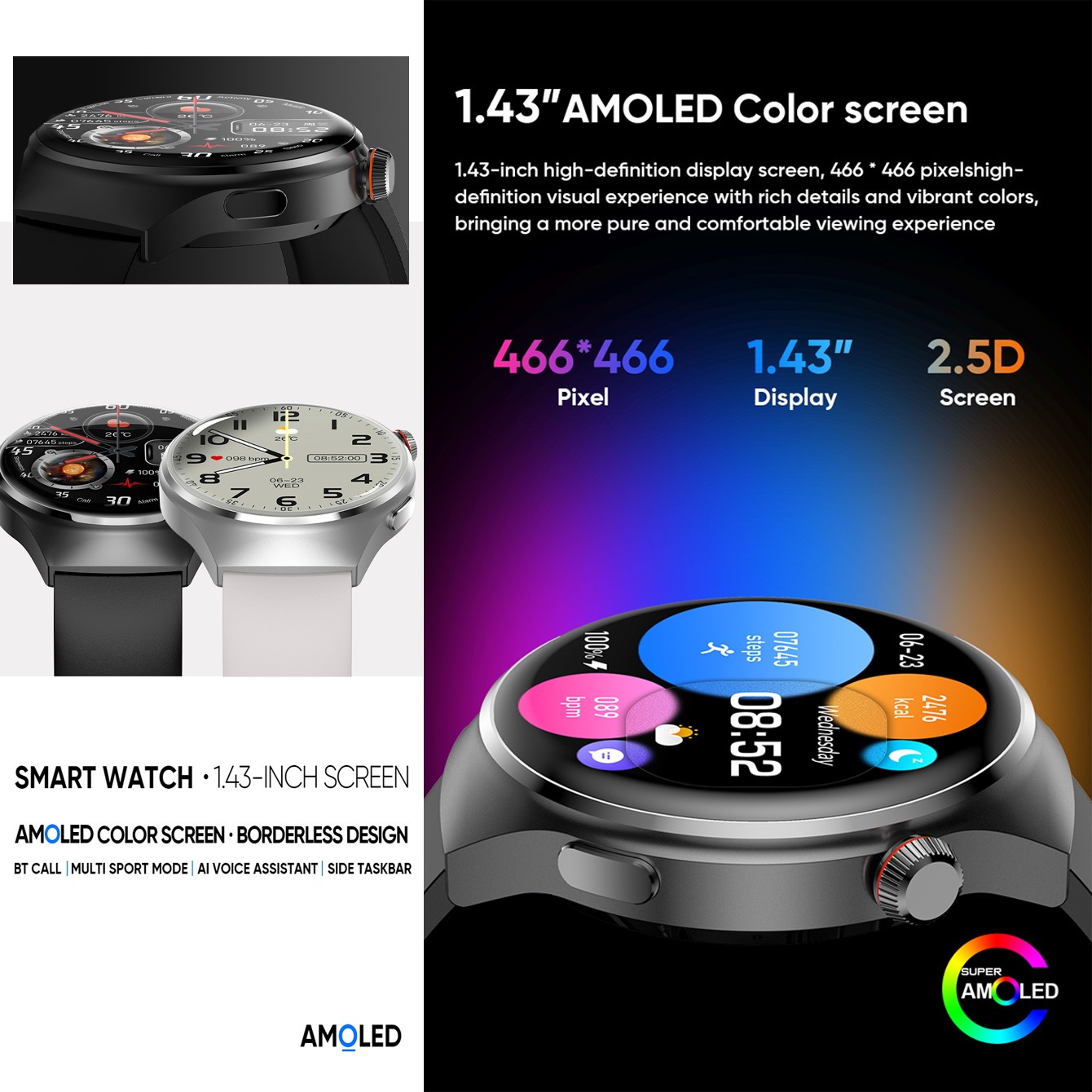 zawodowiec na wolnym powietrzu Smartwatch wojskowy Bluetooth połączenie 1.43 "ekran Amoled opaska monitorująca aktywność fizyczną duży, wytrzymały inteligentny zegarek NFC