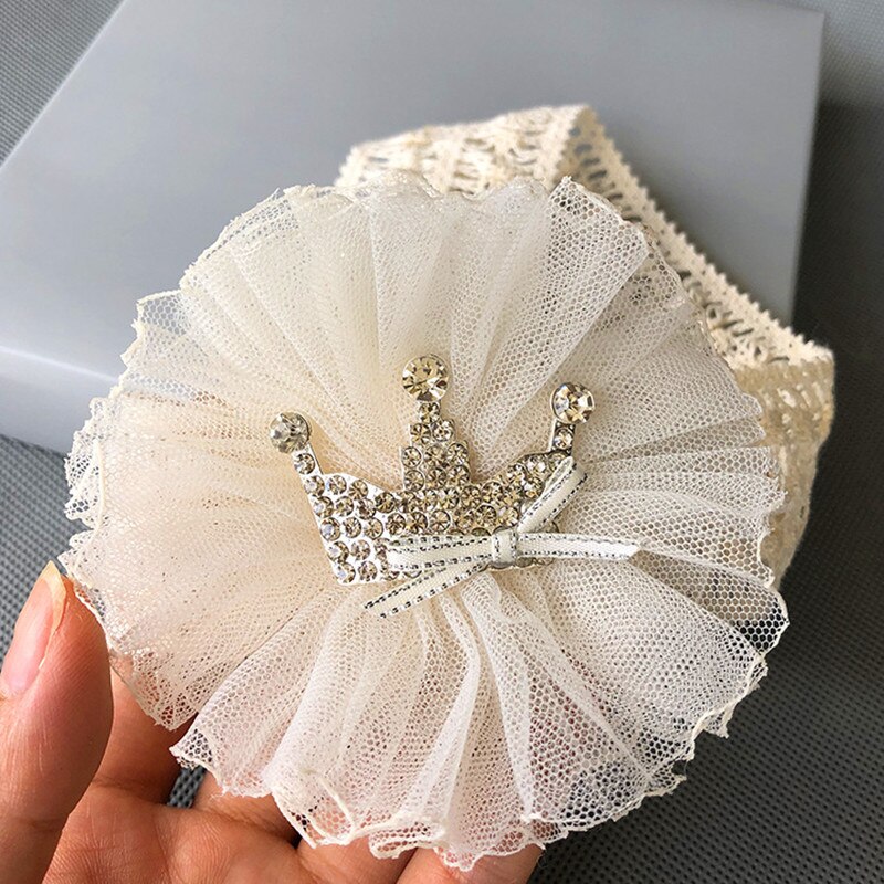 Infant Child Hair Band Three-dimensional Alloy Rhinestone Crown Headdress Baby Girl Mesh Elastic Headband