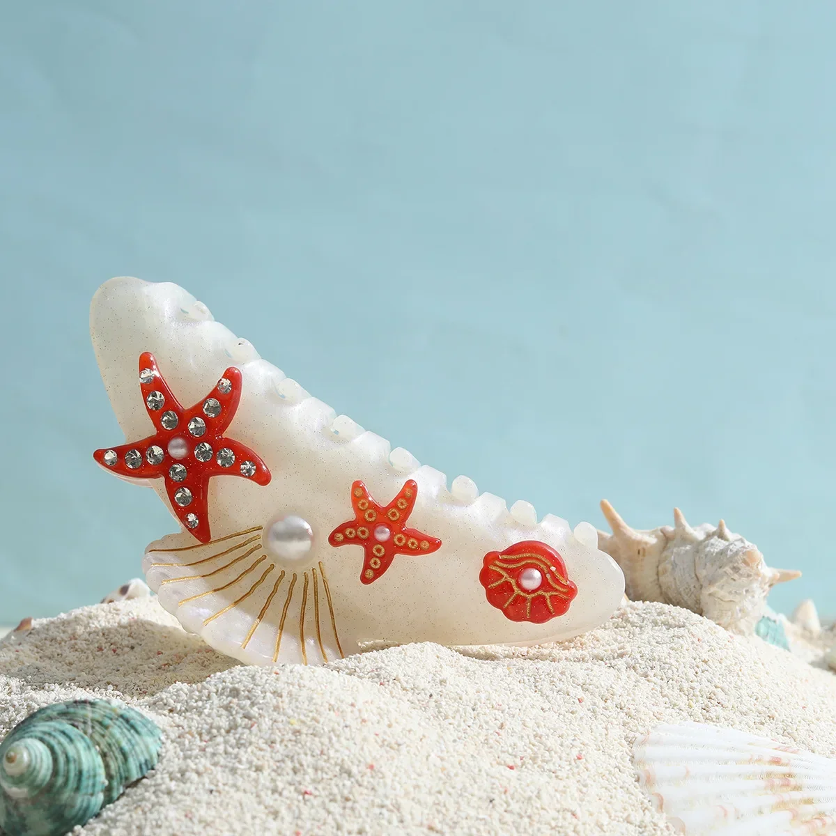 DuoShang Summer Rhinestone Starfish Hair Claw Acrylic Claw Clips Beach Ocean Series Crab Hair Clips for Women Hair Accessories: Lake Blue