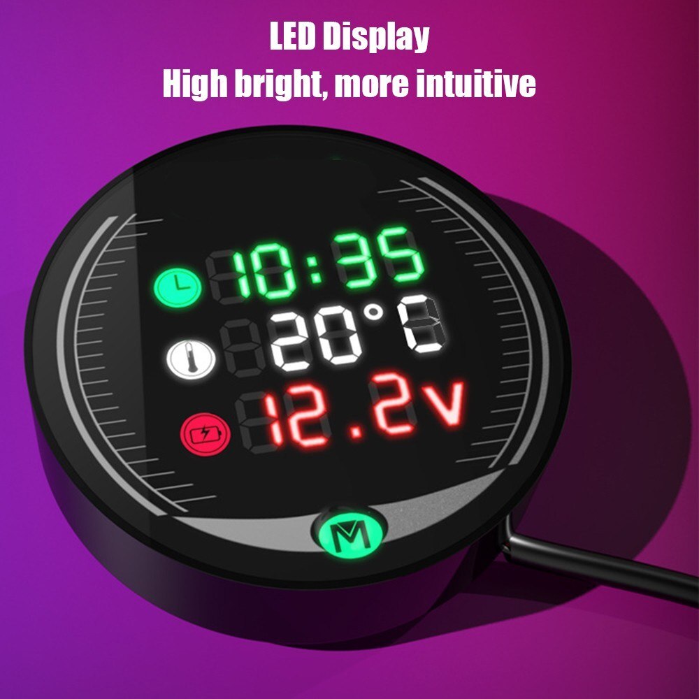 Motorcykel voltmeter tid temperatur display tabel led 3- i -1 nattesyn motorcykel digitalt termometer auto gauge temp