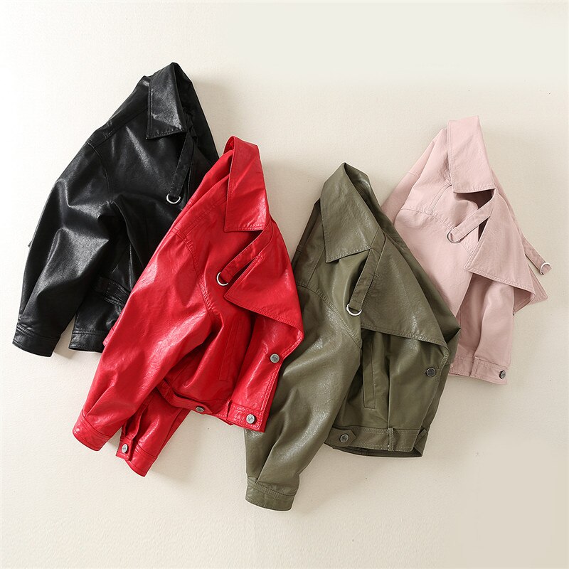 FTLZZ-SACO Bomber de mujer, chaqueta de piel sintética, abrigos de motorista para mujer, prendas de vestir Punk Vintage, chaquetas cortas rojas y verdes para motocicleta