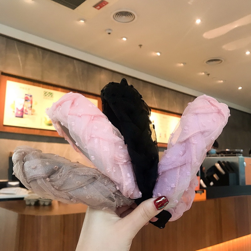 Effen Kleur Knoop Hoofdbanden Haar Clip Voor Vrouwen Eenvoudige Netto Garen Stof Meisjes Haarband Vrouwen Haaraccessoires Brede Zijde Haar band
