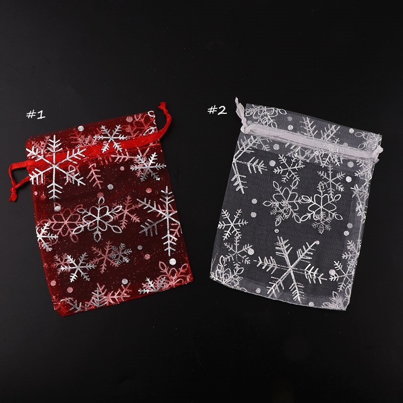 20Pcs Rood/Zilveren Sneeuwvlok Gaas Organza Tassen Bruiloft Zakjes Mooie Bag Sieraden Verpakking Transparante Gaas Tas