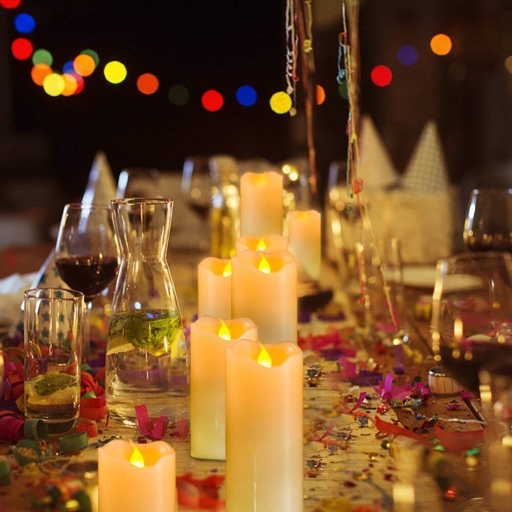 Pack of 5 Flickering Yellow Remote Control LED Flameless Wax Candles,Timer Battery Paraffin Pillar Candles For Dinner Decoration