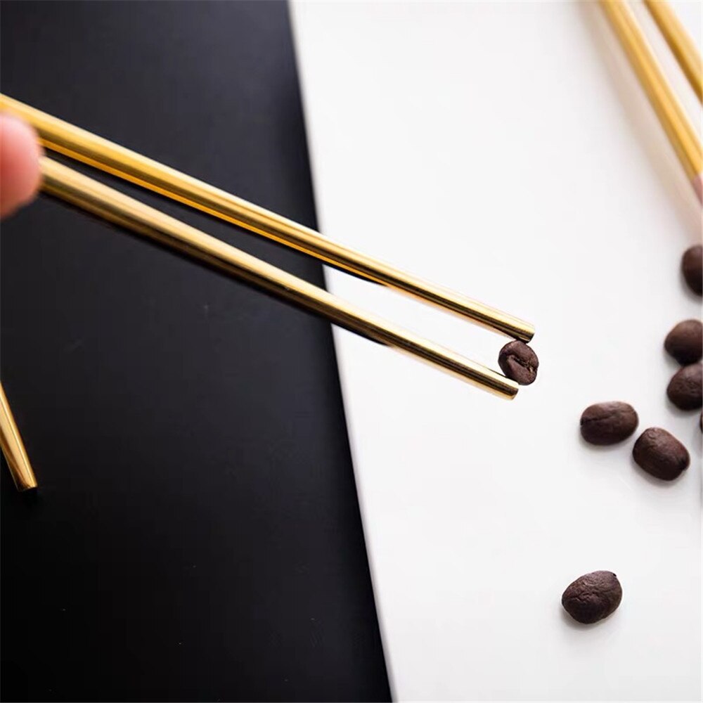 Luxury 304 Stainless Steel Square Metal Chopsticks Household Gold-Plated Chopsticks Japanese-style 1 Pair Of Japanese Chopsticks