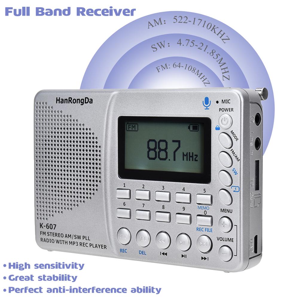 Radio FM/AM/SW stéréo Portable, récepteur pleine bande, avec prise casque 3.5MM, Support d&#39;enregistrement carte TF, lecteur de musique AUX