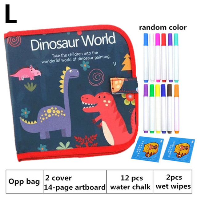 Baby DIY Drawing Book Portable Soft Chalk Drawing Board Coloring Book With Water Chalk Kid Painting Blackboard: L 14 pages