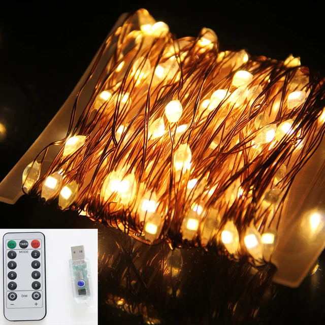 2/5/10/20M Silber Draht Lichterketten USB Fernbedienung Im Freien Wasserdichte Weihnachten Hochzeit party Dekoration Luces: Warmes Weiß / EU-Stecker