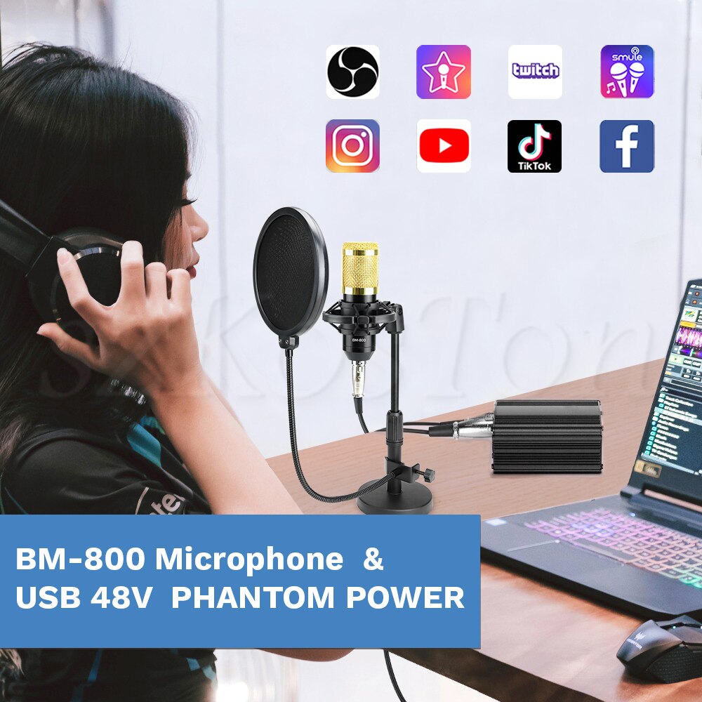 Profession bm 800 Condenser Microphone Karaoke Gaming Studio Recording bm800 Microphone for Computer Phantom Power Voice Changer