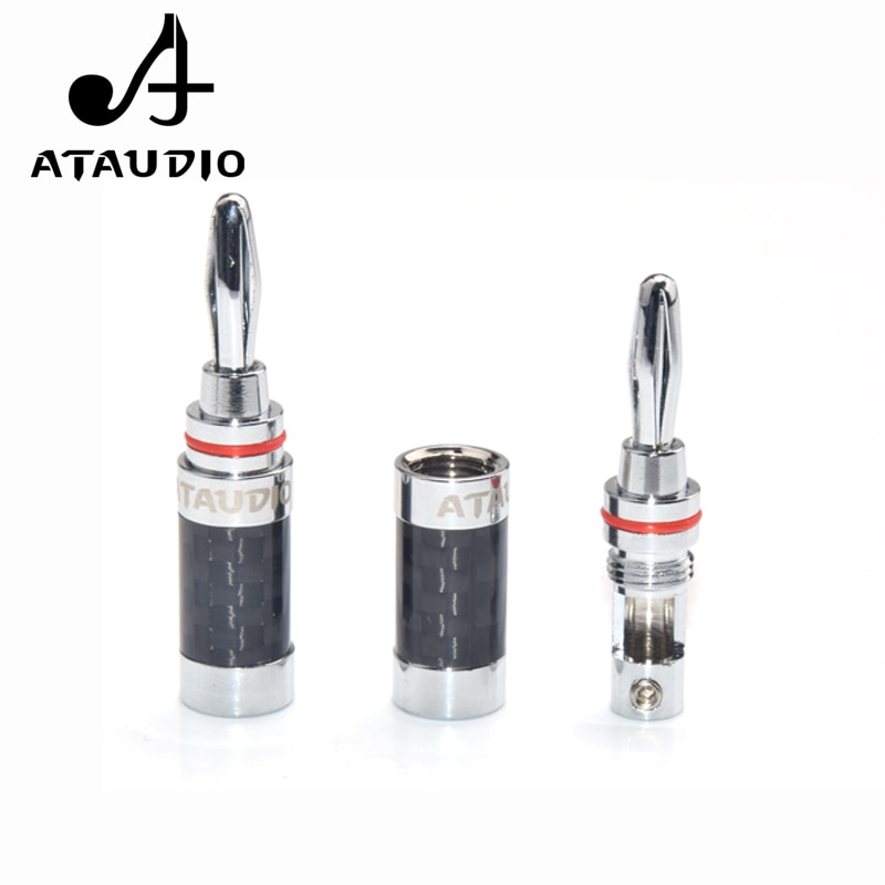8 pièces ATAUDIO Hifi prise banane Fiber de carbone rhodié câble haut-parleur fiche banane