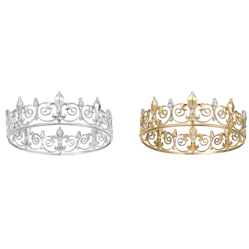 Royal King Crown for Men - Metal Prince Crowns and Tiaras, Full Round Birthday Party Hats,Medieval Accessories
