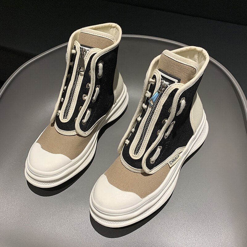 Hoge canvas schoenen dames plateauschoenen damesschoenen hoge schoenen dames witte schoenen casual kleur bijpassende: Khaki / 5
