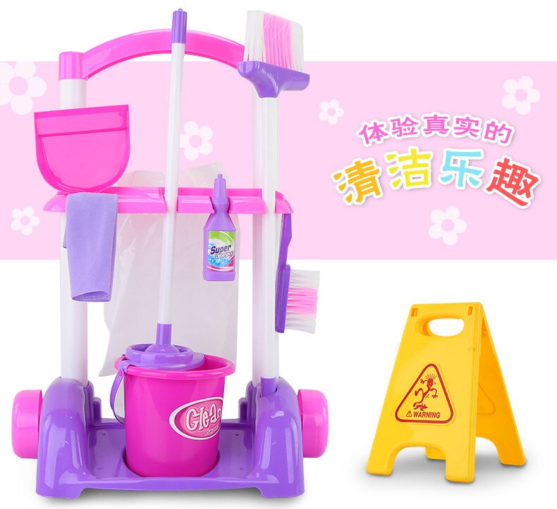 Børns lille hjælper simulering foregive legehus blokke rent kit kost mopping støvsuger sanitær vaskemaskine