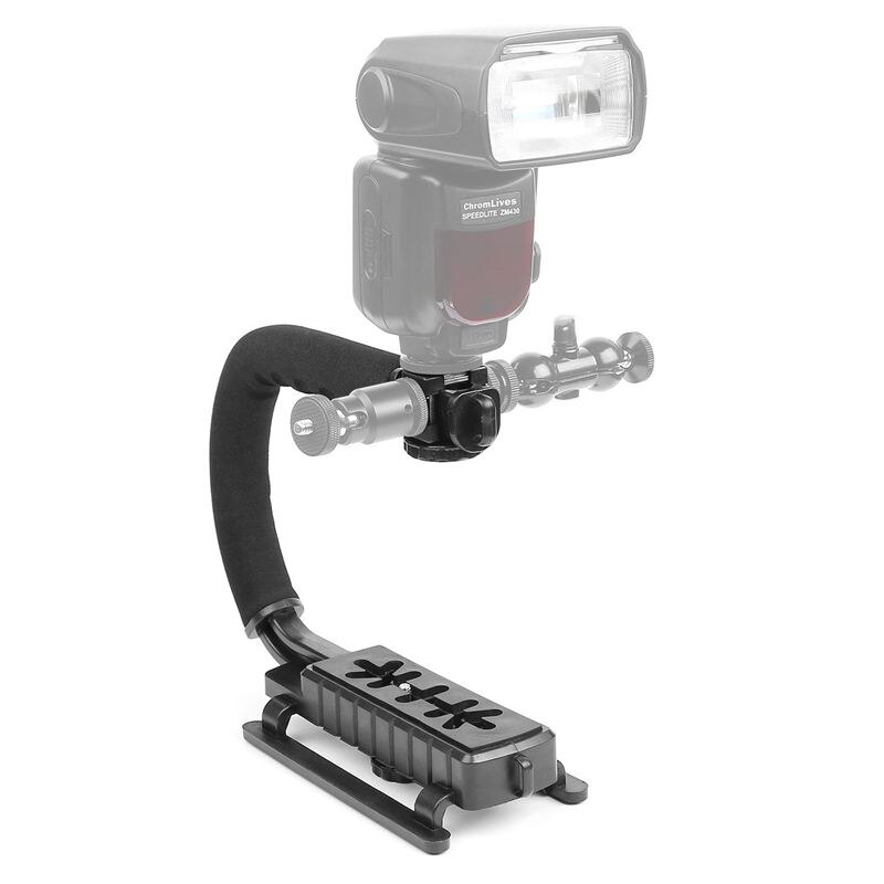 Camera Handle Grip Stabilizer - Single Handheld Mount Adapter - 3 Hot Shoe Mounts - for DSLR SLR