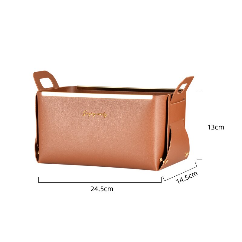 Nordic ins læder opbevaringsboks stue soveværelse kosmetiske smykker stor desktop pu sammenklappelig opbevaringsbakke: Chokolade