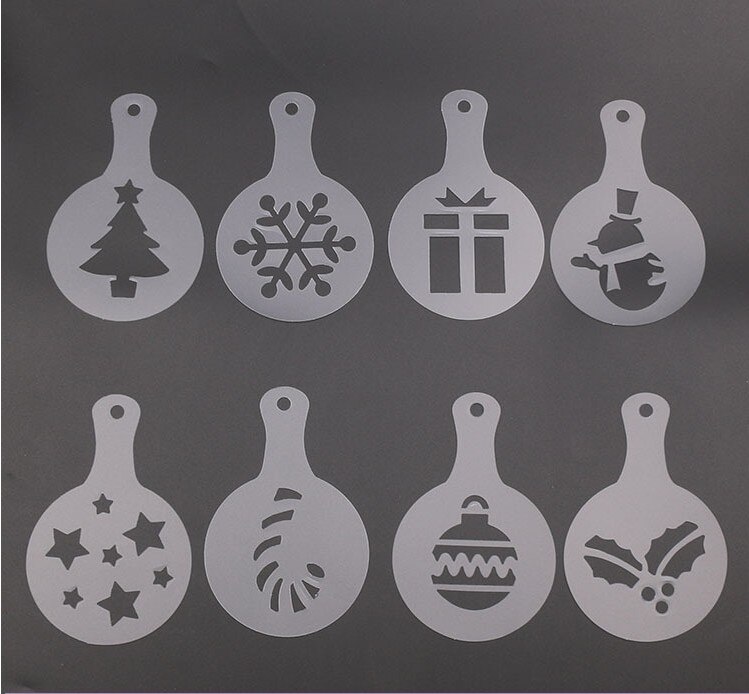 16Pcs Koffie Latte Cappuccino Barista Art Stencils Cake Stofdoek Sjablonen Koffie Gereedschap Accessoires Gusto Nespresso Zavarnik Dolce: 8pcs